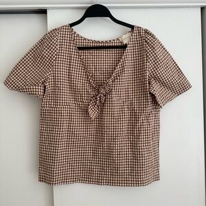 Sezane gingham, brown and ecru top 38